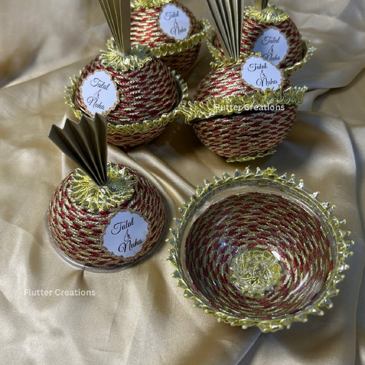Red Matkis with Golden Qullah and tag