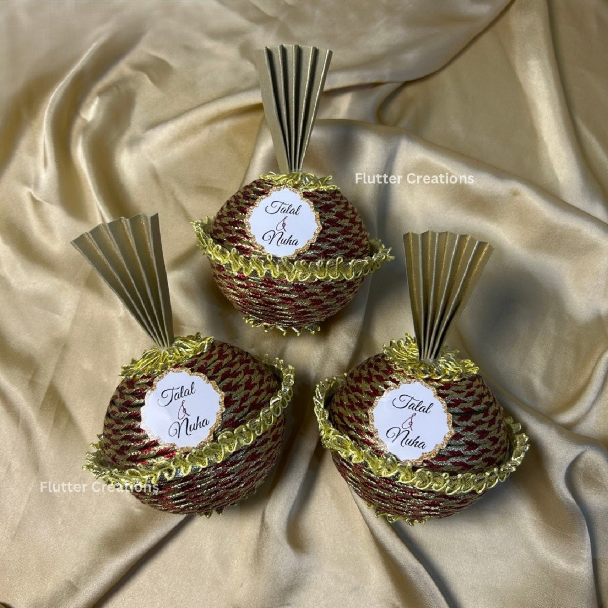 Red Matkis with Golden Qullah and tag
