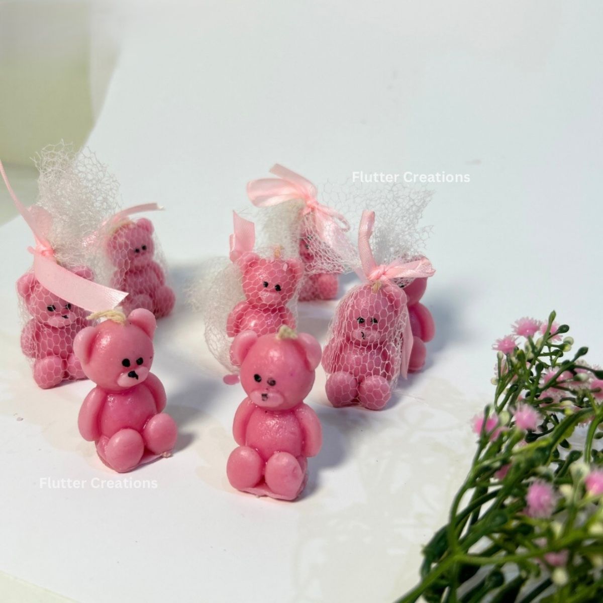 Small Teddy Bear Candle – Baby Girl Announcement