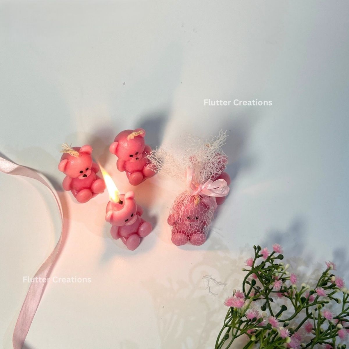 Small Teddy Bear Candle – Baby Girl Announcement