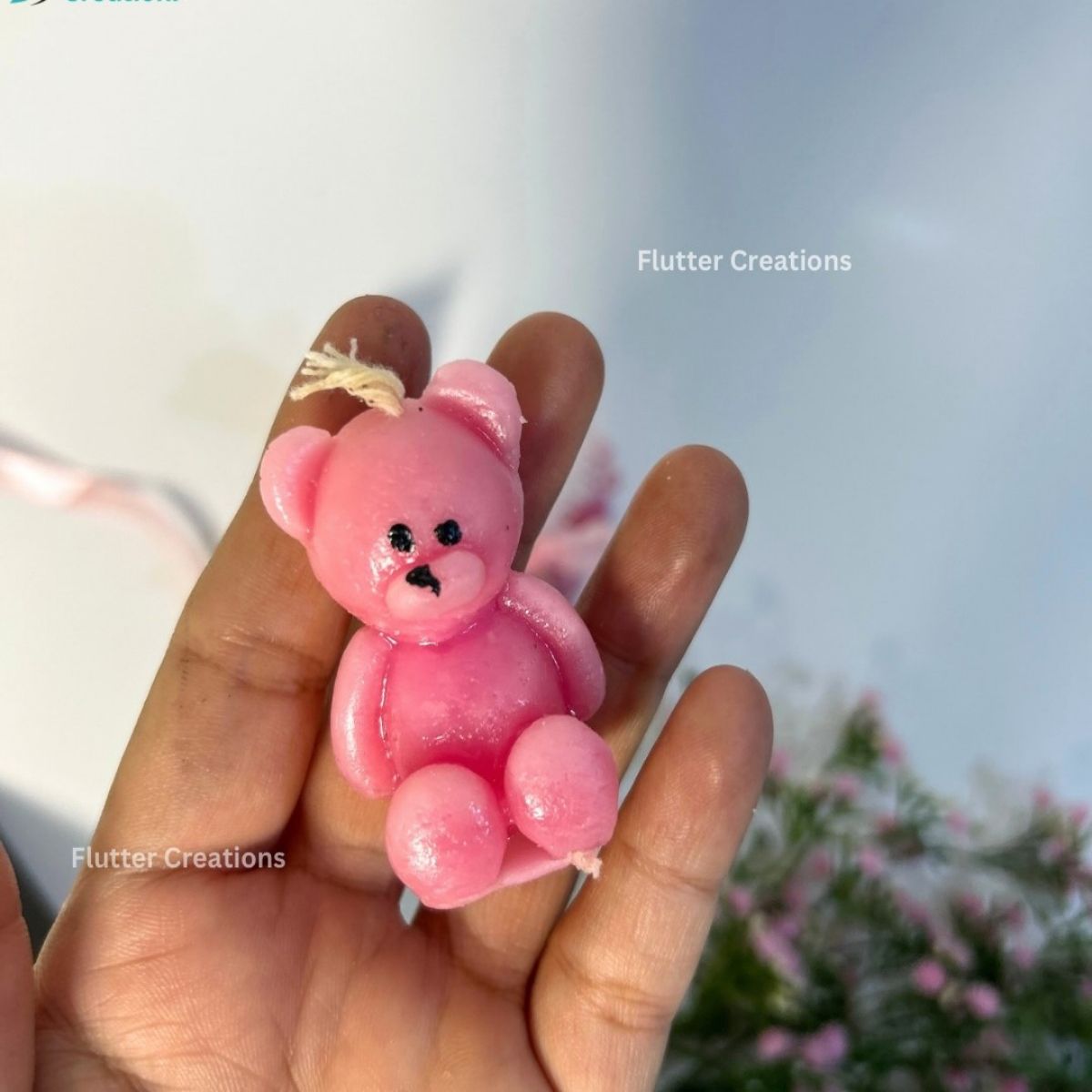 Small Teddy Bear Candle – Baby Girl Announcement