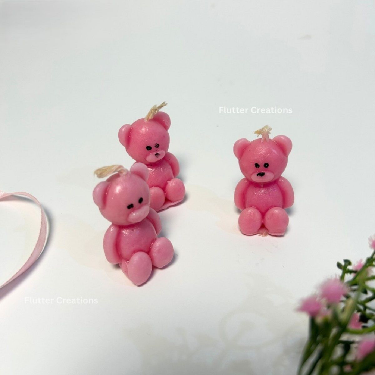 Small Teddy Bear Candle – Baby Girl Announcement