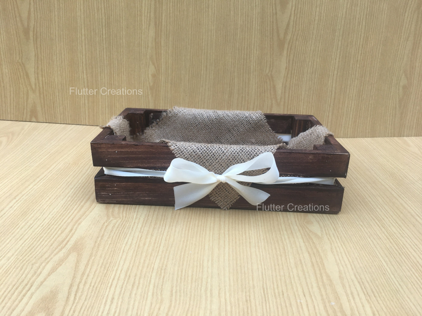 Vintage Wooden Crate/Basket with Jute