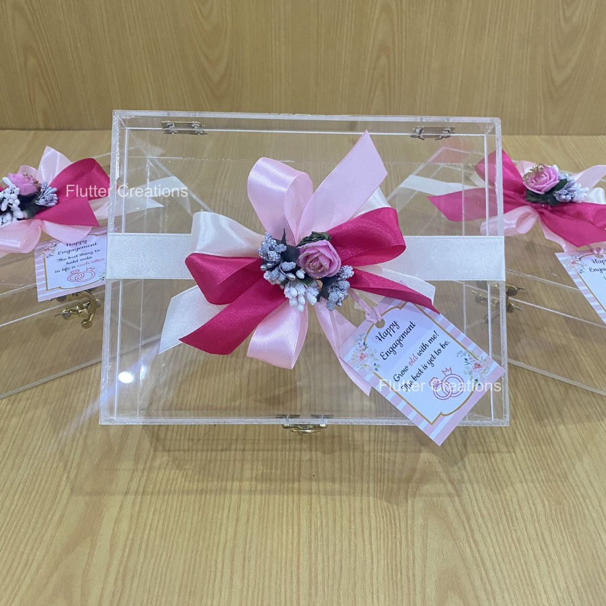 Wedding Acrylic Box with flowers and ribbon