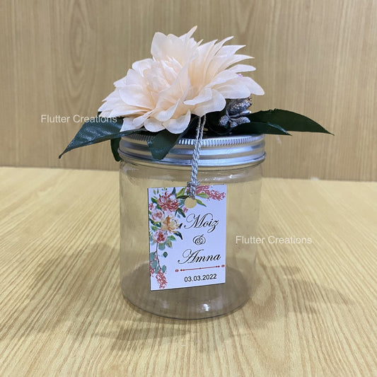 Wedding Jar with floral decor on top	Plastic