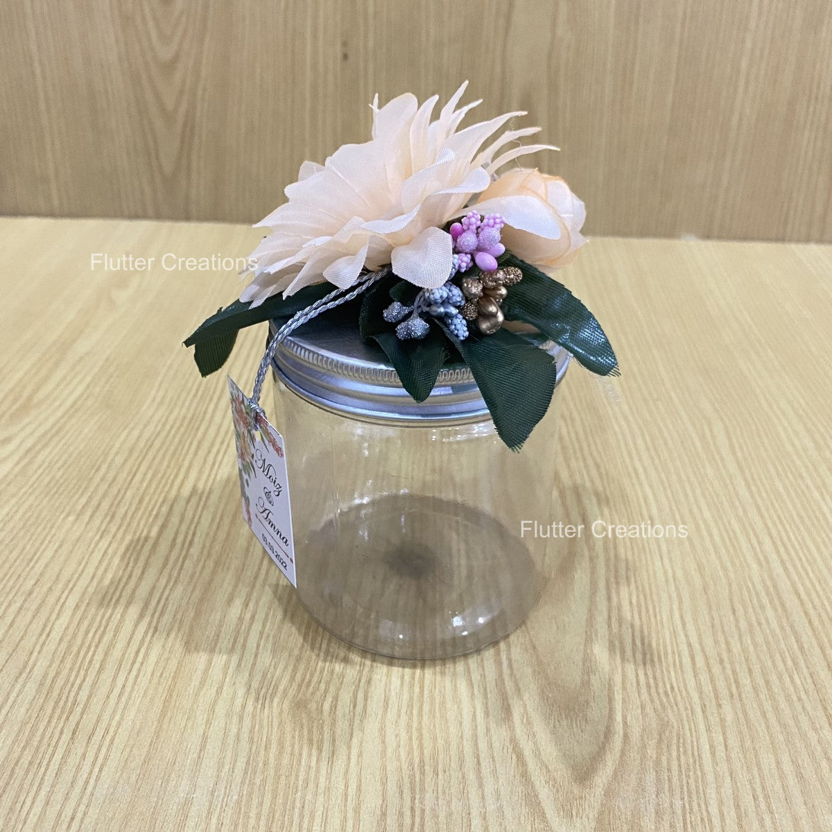 Wedding Jar with floral decor on top	Plastic