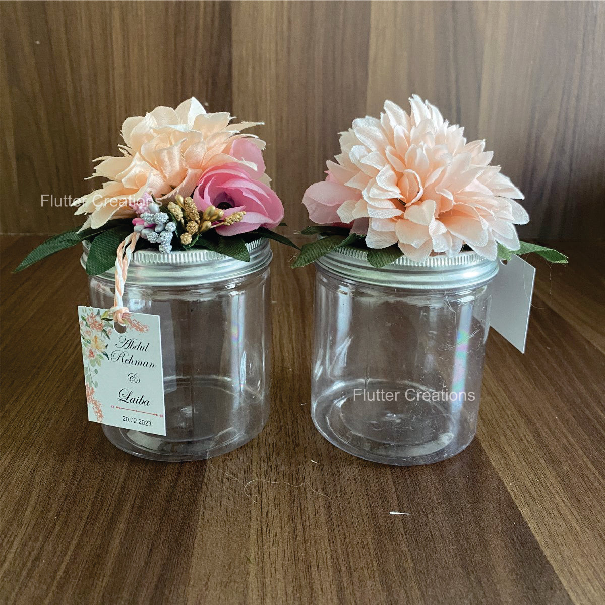 Wedding Jar with floral decor on top	Plastic