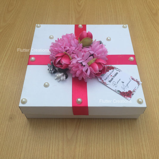 White Box with centre flowers and pearls