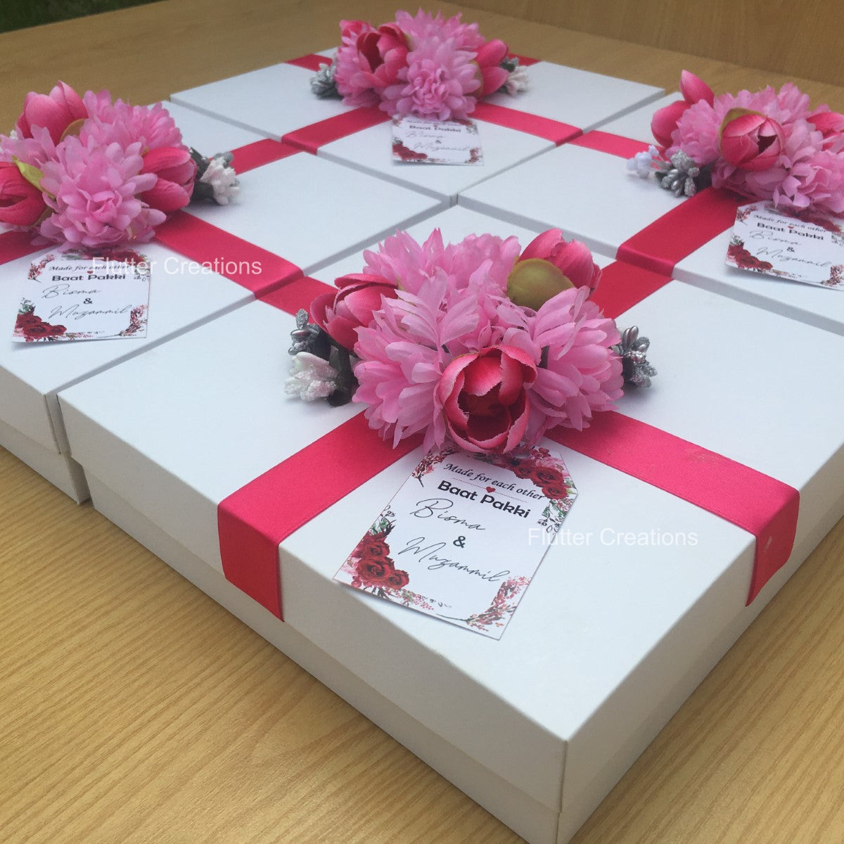 White Box with centre flowers and pearls