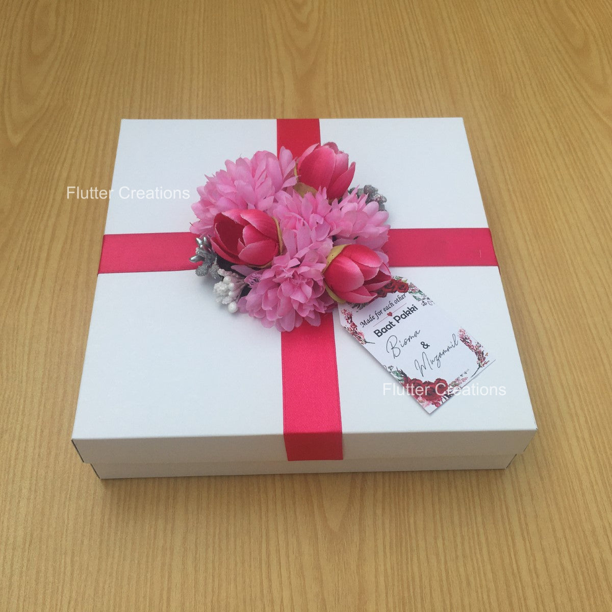 White Box with centre flowers and pearls