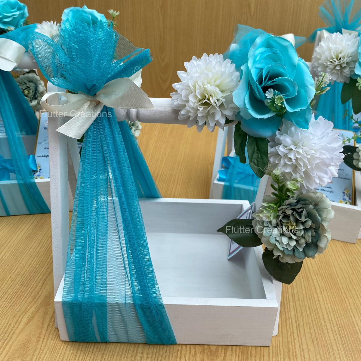 Wooden Basket with Floral Decor