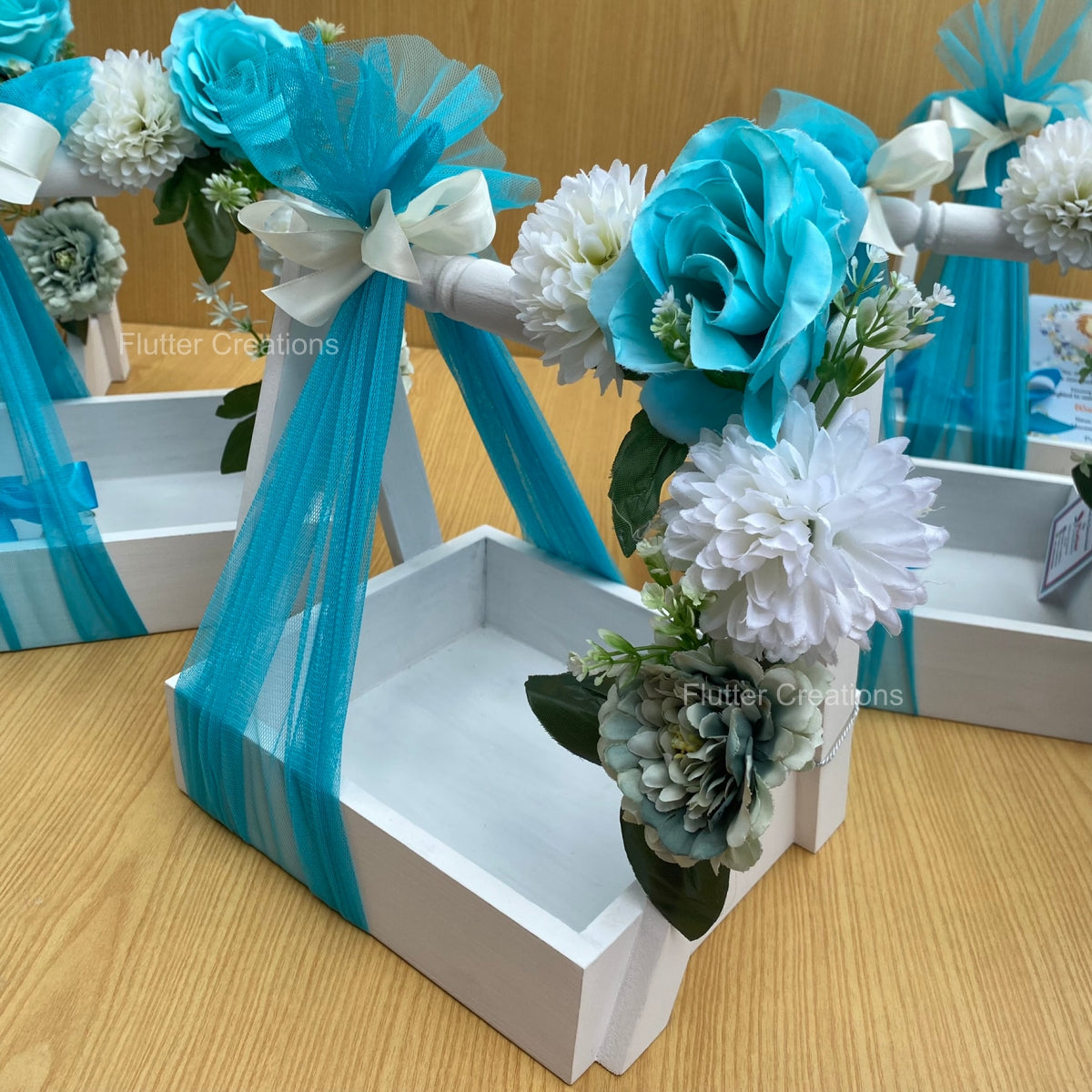 Wooden Basket with Floral Decor