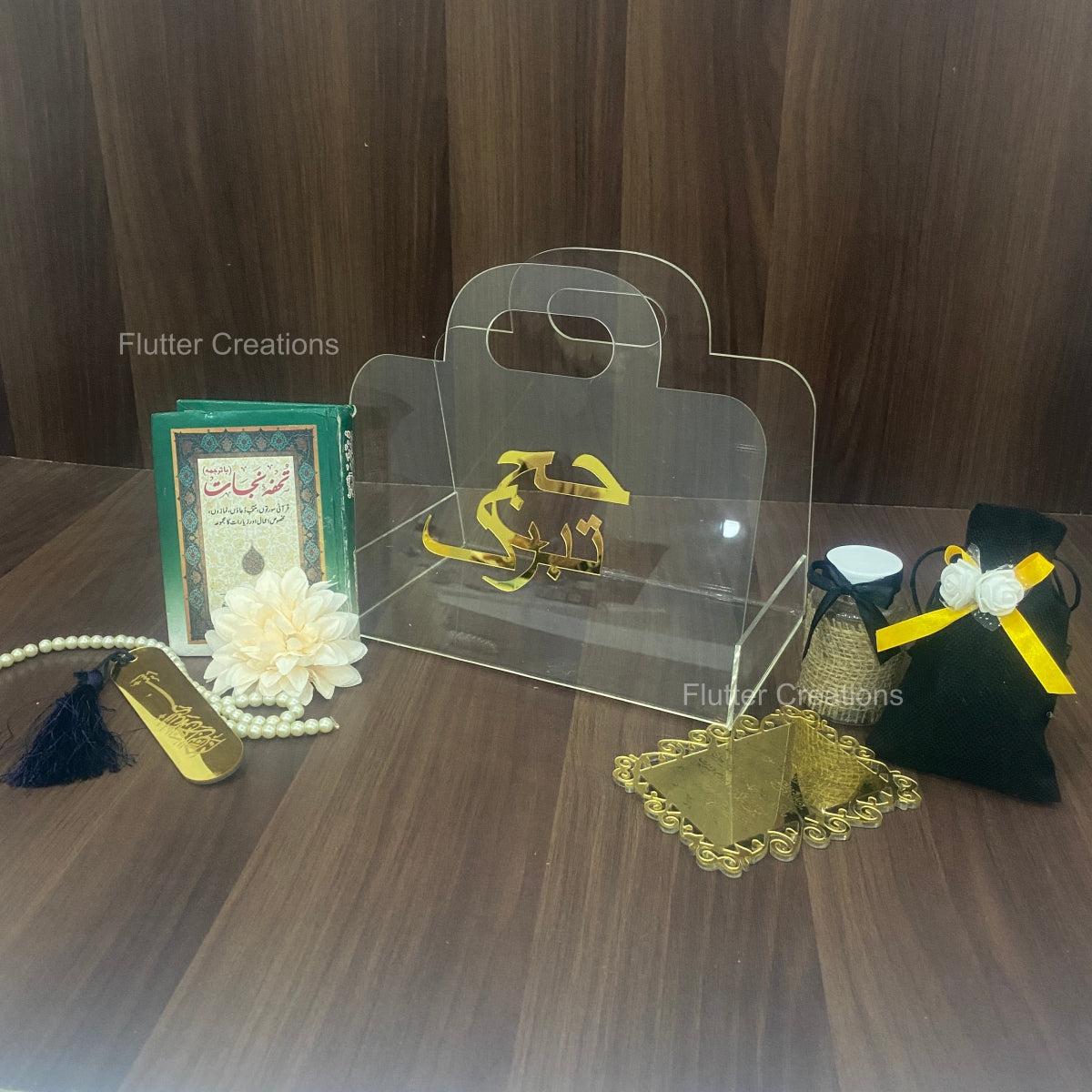 Acrylic Bag with Hajj Tabaruk Golden Cutout