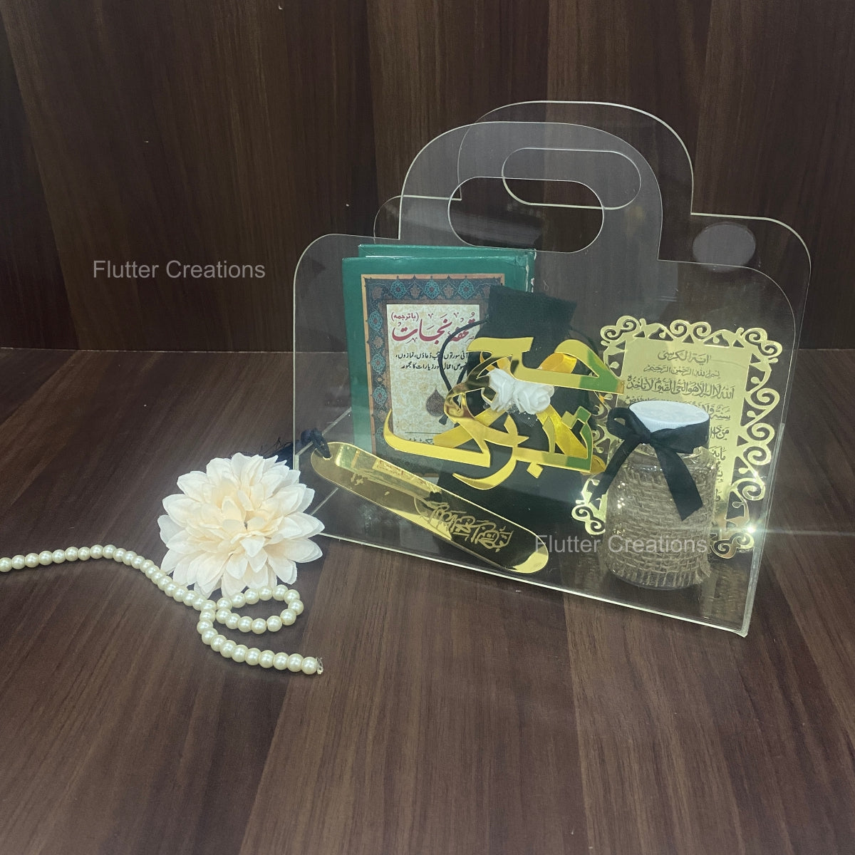 Acrylic Bag with Hajj Tabaruk Golden Cutout