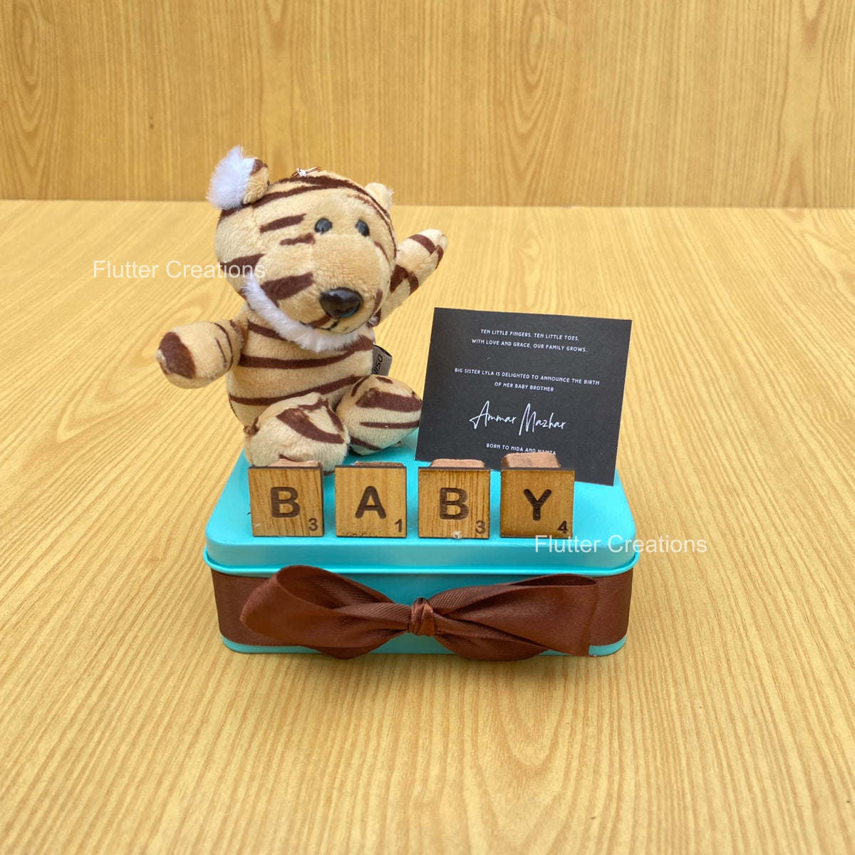 Teddy Bear with Scrabble Letters - Baby Boy Tin Metal Box