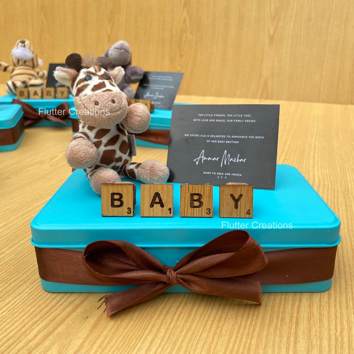 Teddy Bear with Scrabble Letters - Baby Boy Tin Metal Box