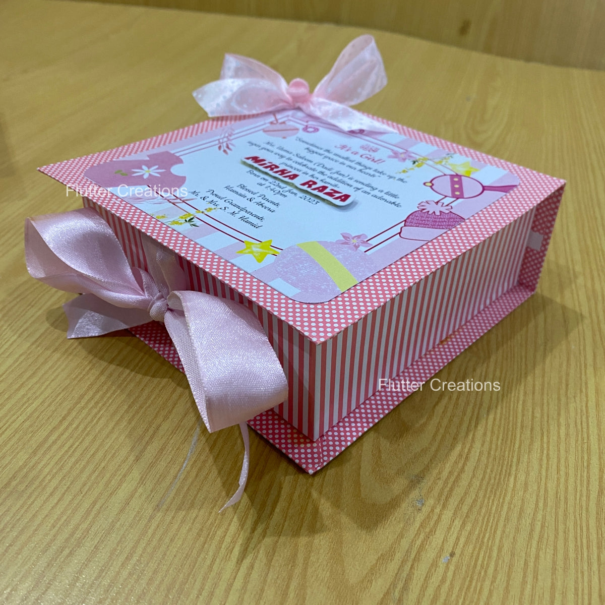 Rattle and Roll (Girl) - Baby Girl Announcement Hardboard Box