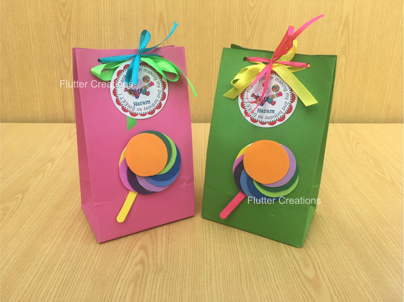 Candyland Boxes with lollipop, tag & ribbon