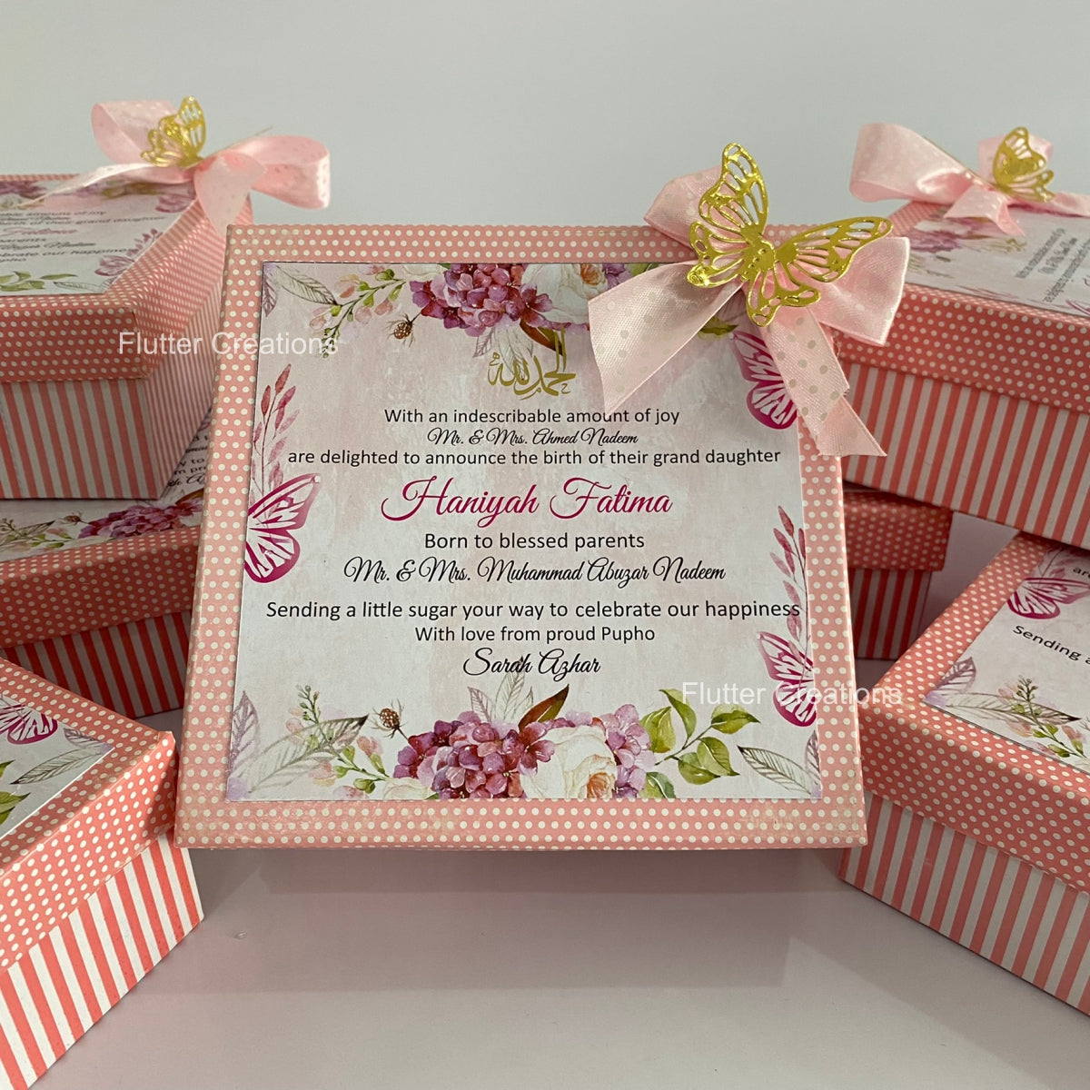 Butterfly garden - Baby Girl Announcement HardBoard Box