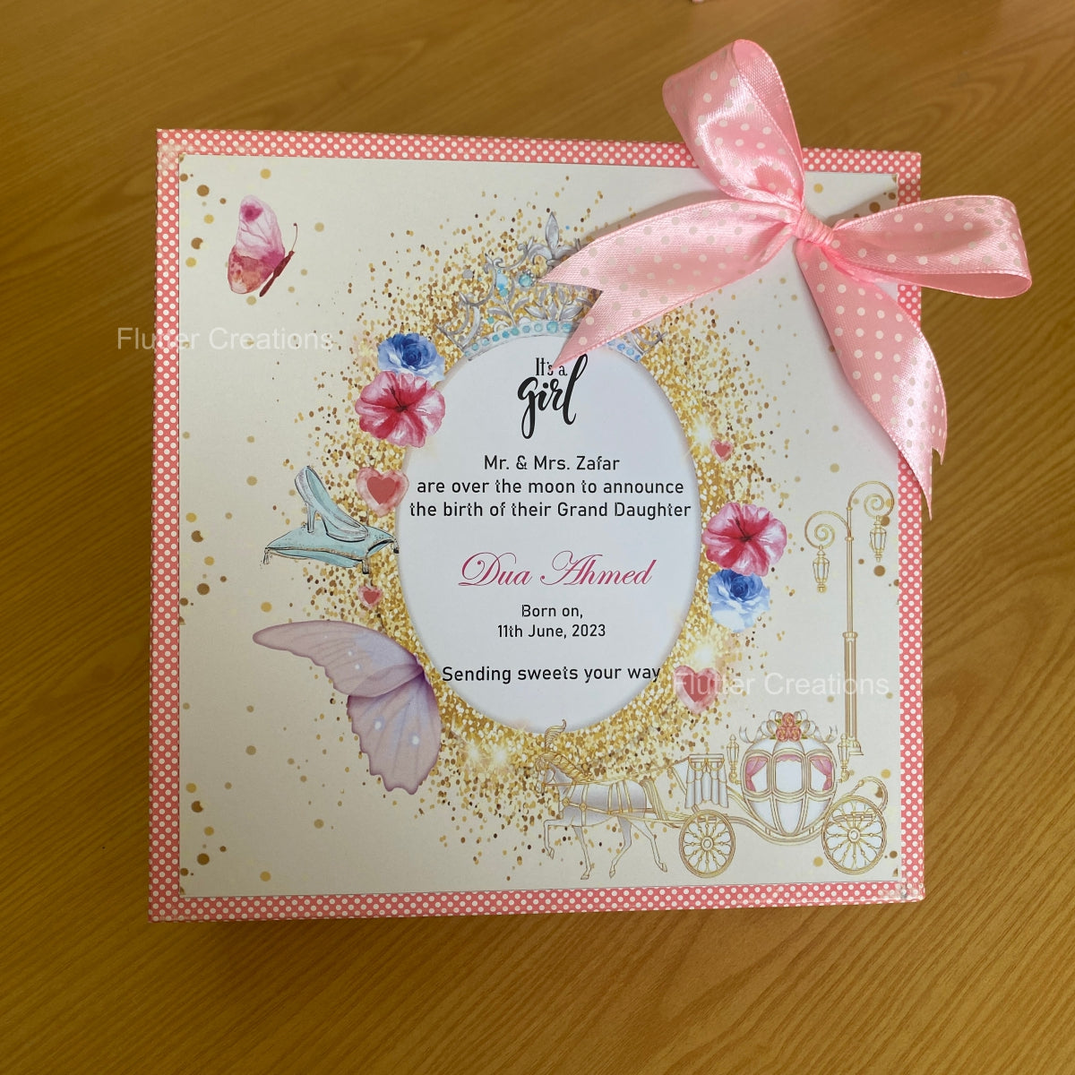 Cinderella - Baby Girl Announcement Hardboard Box