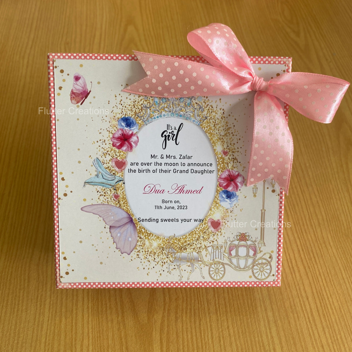 Cinderella - Baby Girl Announcement Hardboard Box