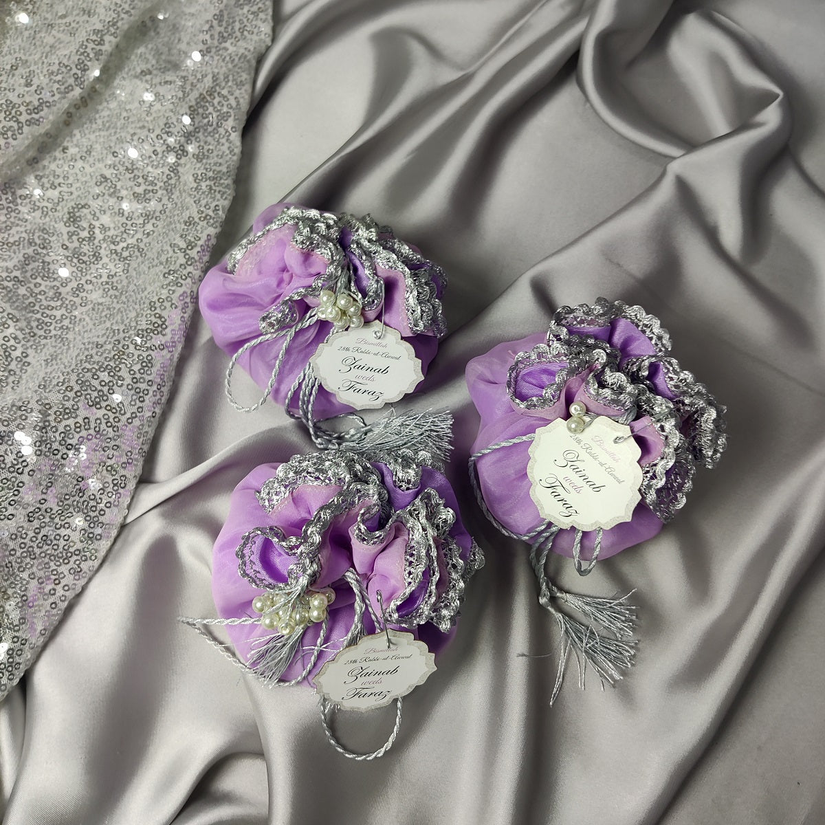 Silk Lining Organza Potlis with Silver String