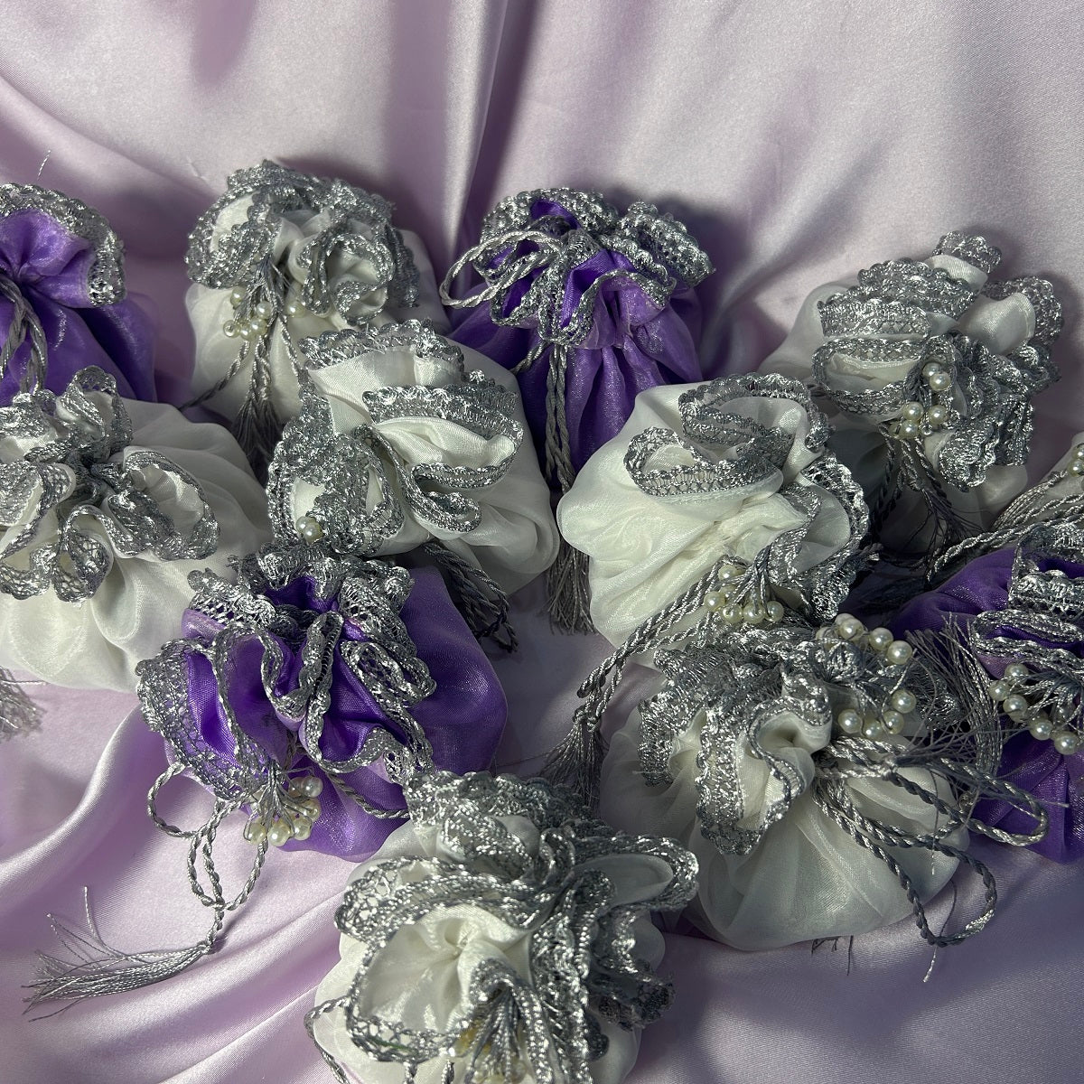 Silk Lining Organza Potlis with Silver String