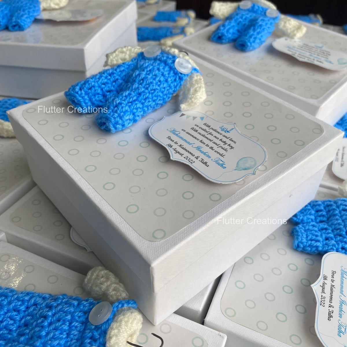 Baby Boy Announcement Box - Crochet on Top