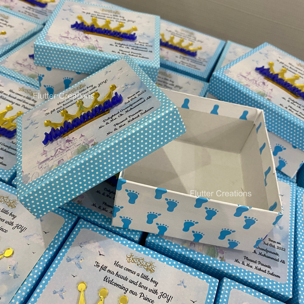 Baby Boy Announcement Box - Golden Crown Style