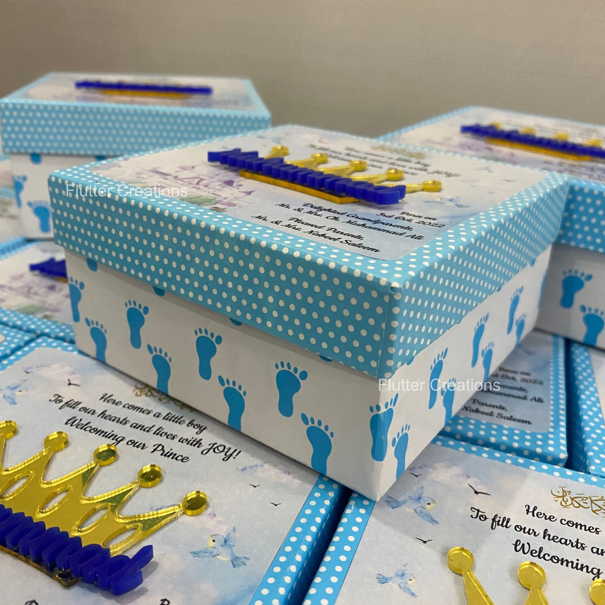 Baby Boy Announcement Box - Golden Crown Style