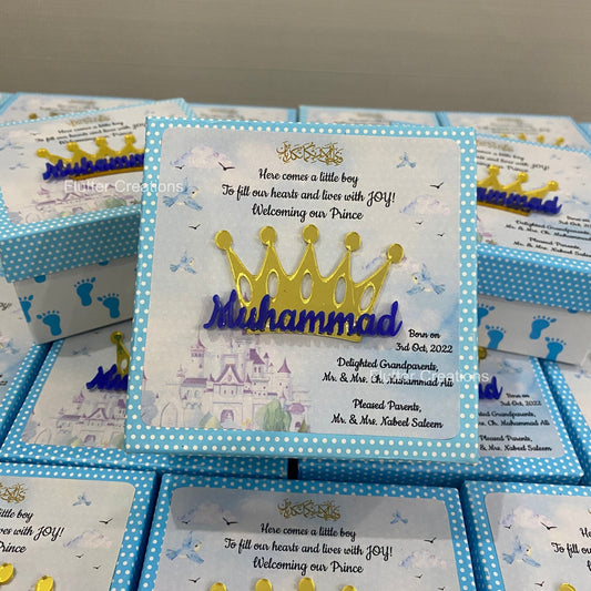 Baby Boy Announcement Box - Golden Crown Style
