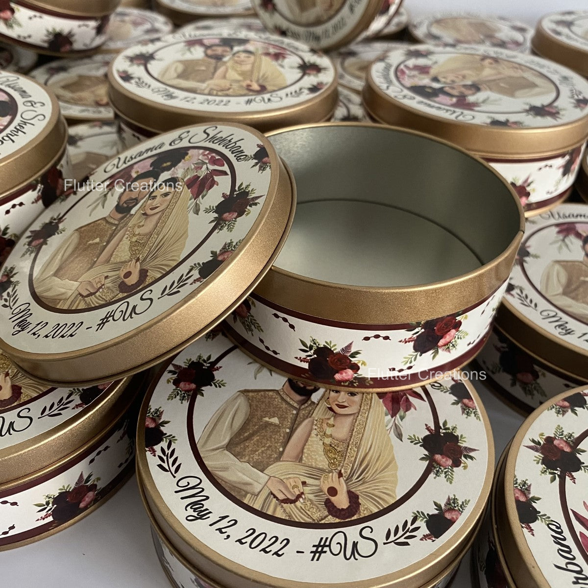 Wedding Customized Tin Box with Custom Illustration of Bride & Groom