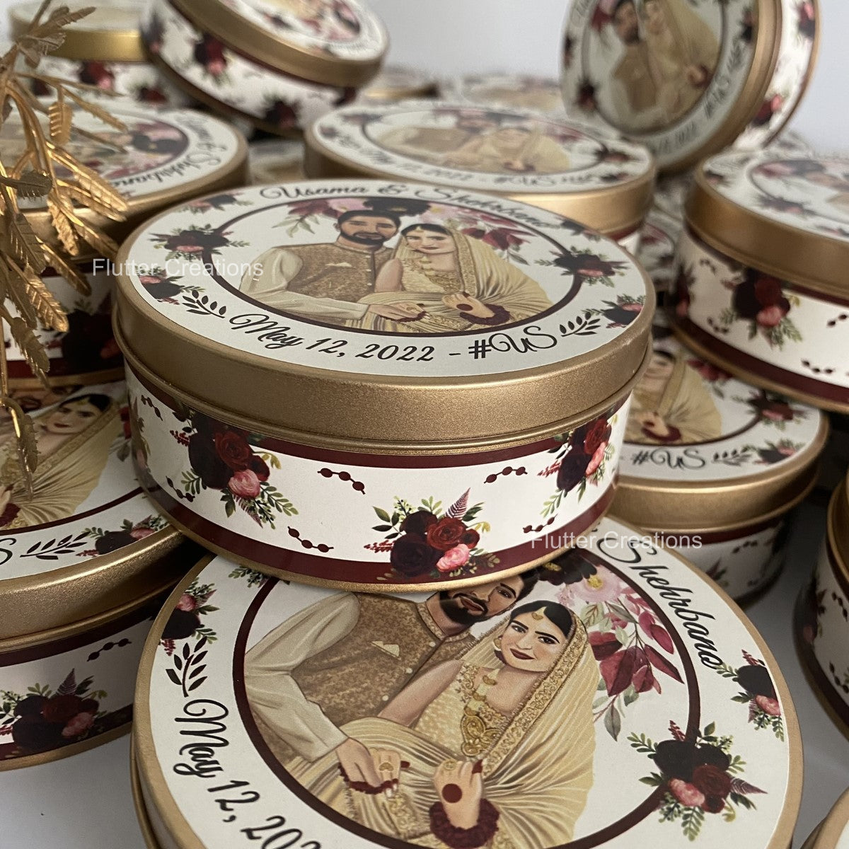 Wedding Customized Tin Box with Custom Illustration of Bride & Groom