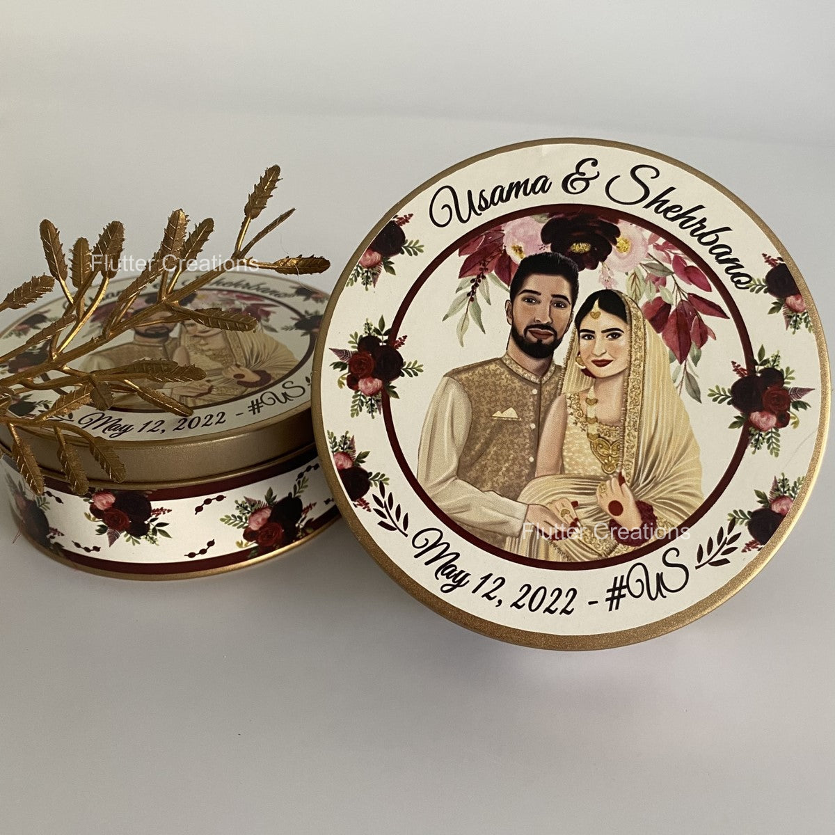 Wedding Customized Tin Box with Custom Illustration of Bride & Groom