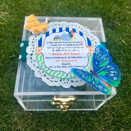 Butterfly Haven - Baby Boy Announcement Acrylic Box