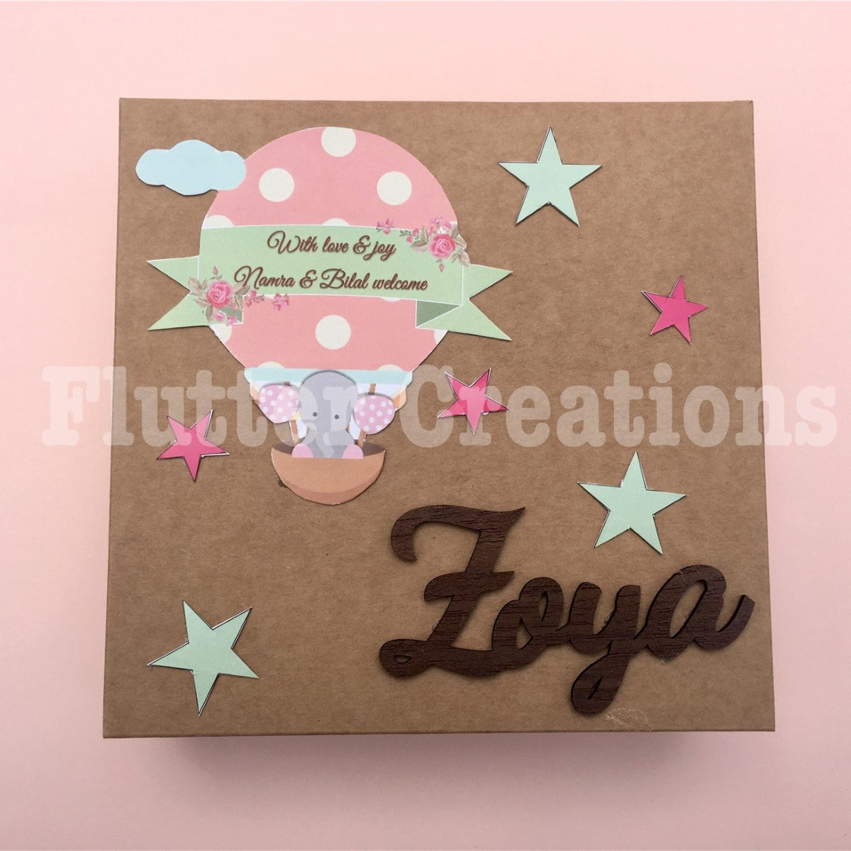Baby Girl Box - Hot Air with Wooden Name