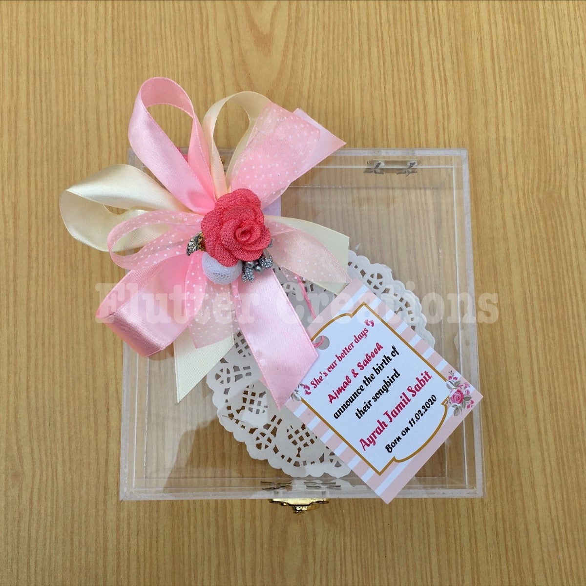 Pink Boost - Baby Girl Announcement Acrylic Box