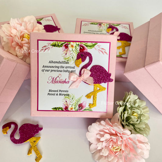 Flamingo - Baby Girl Announcement Hardboard Box