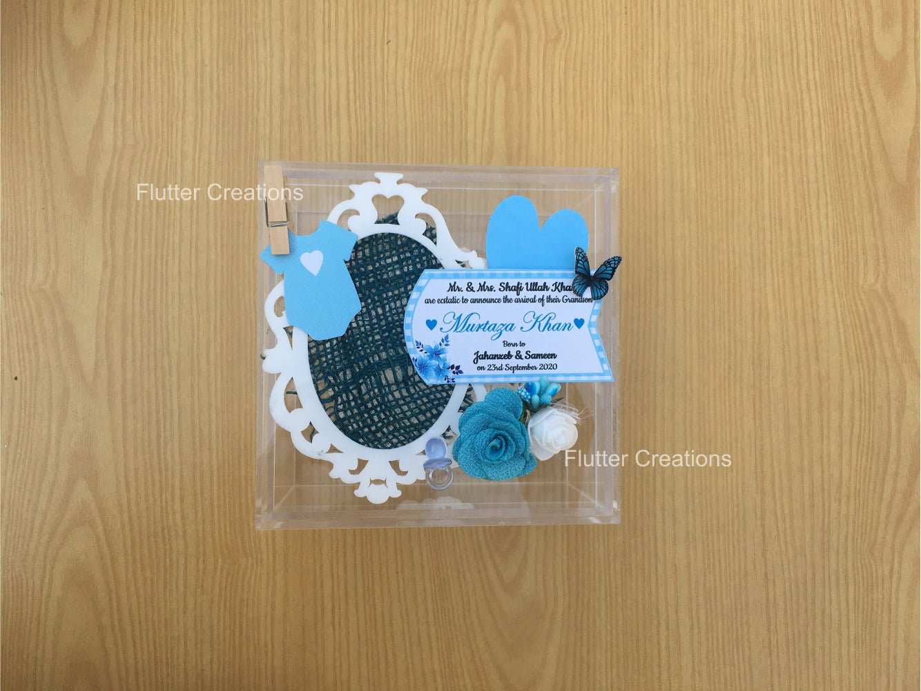 Mirror Me Blue - Baby Girl Announcement Acrylic Box