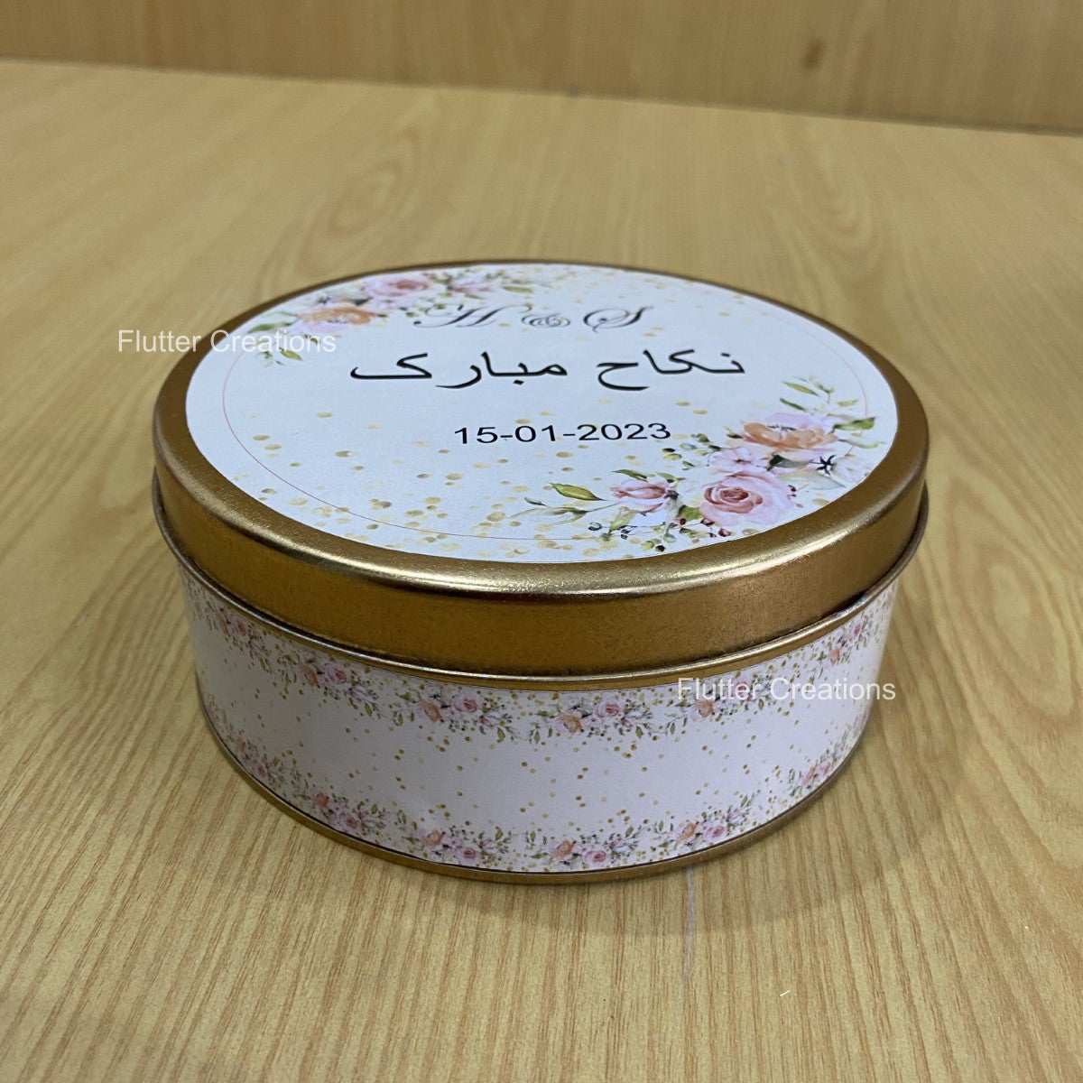 Round Tin Box ( Nikkah Mubarak)