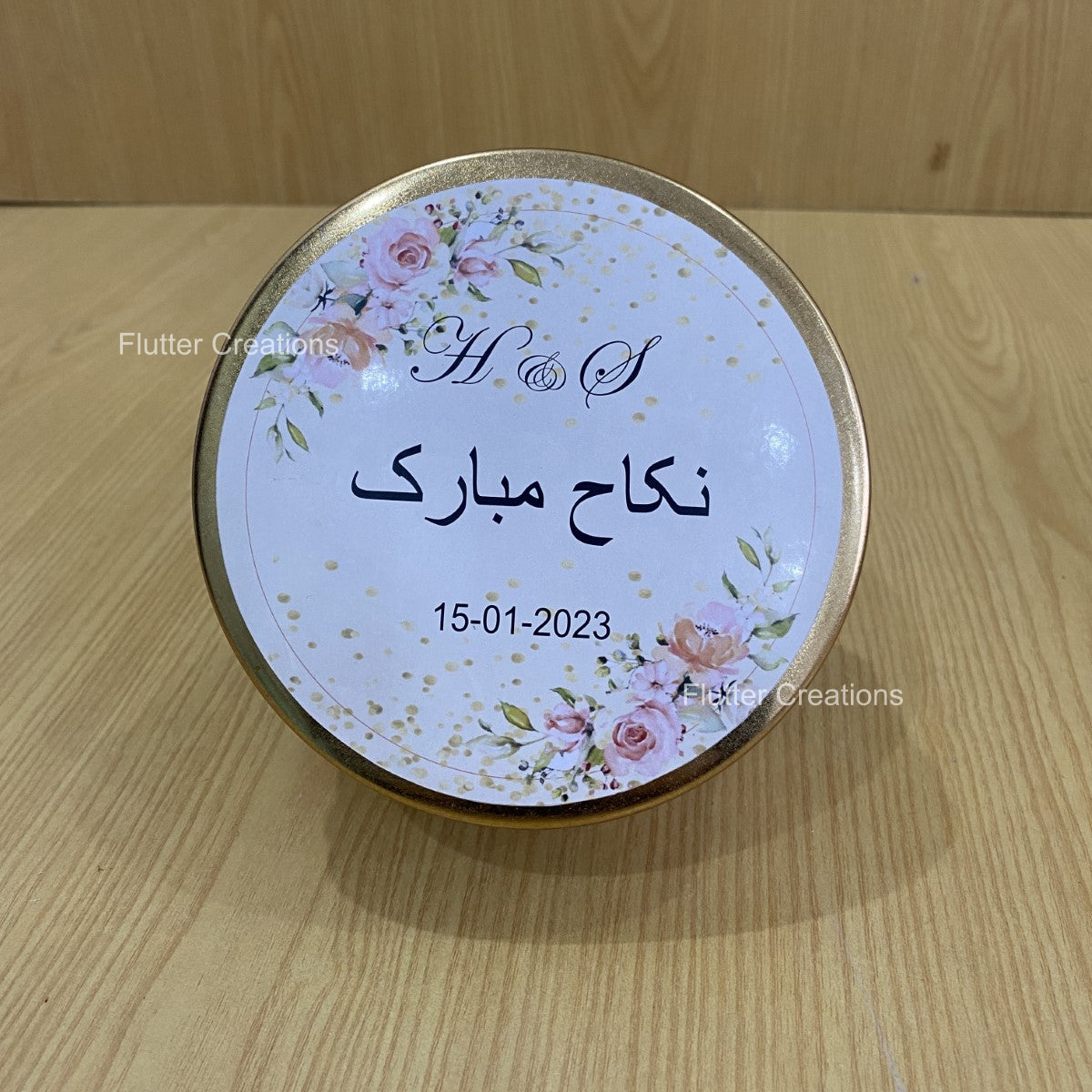 Round Tin Box ( Nikkah Mubarak)