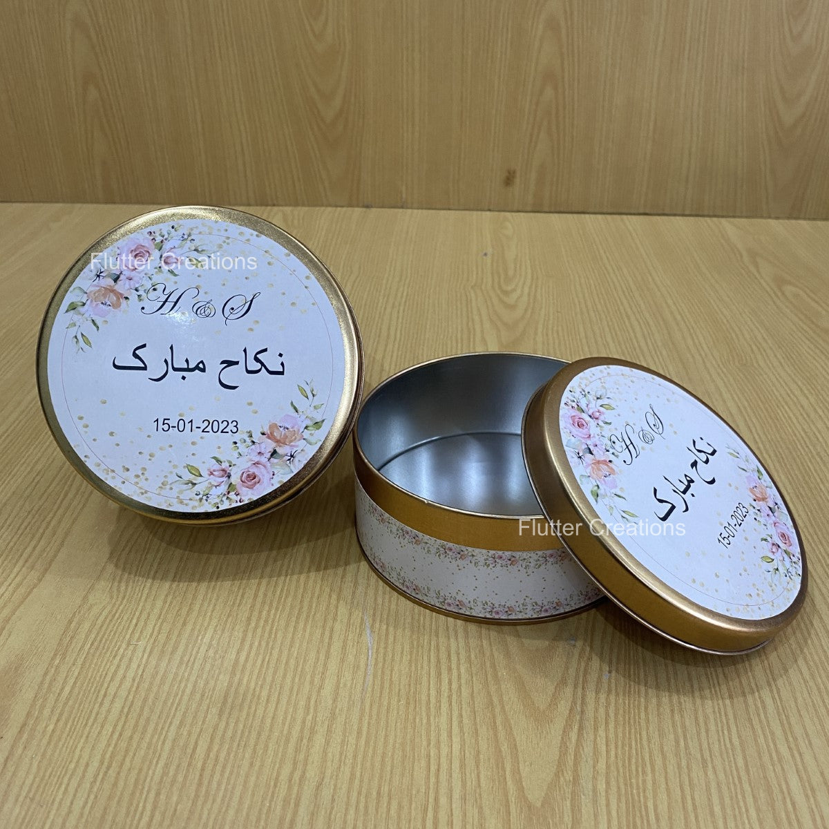 Round Tin Box ( Nikkah Mubarak)