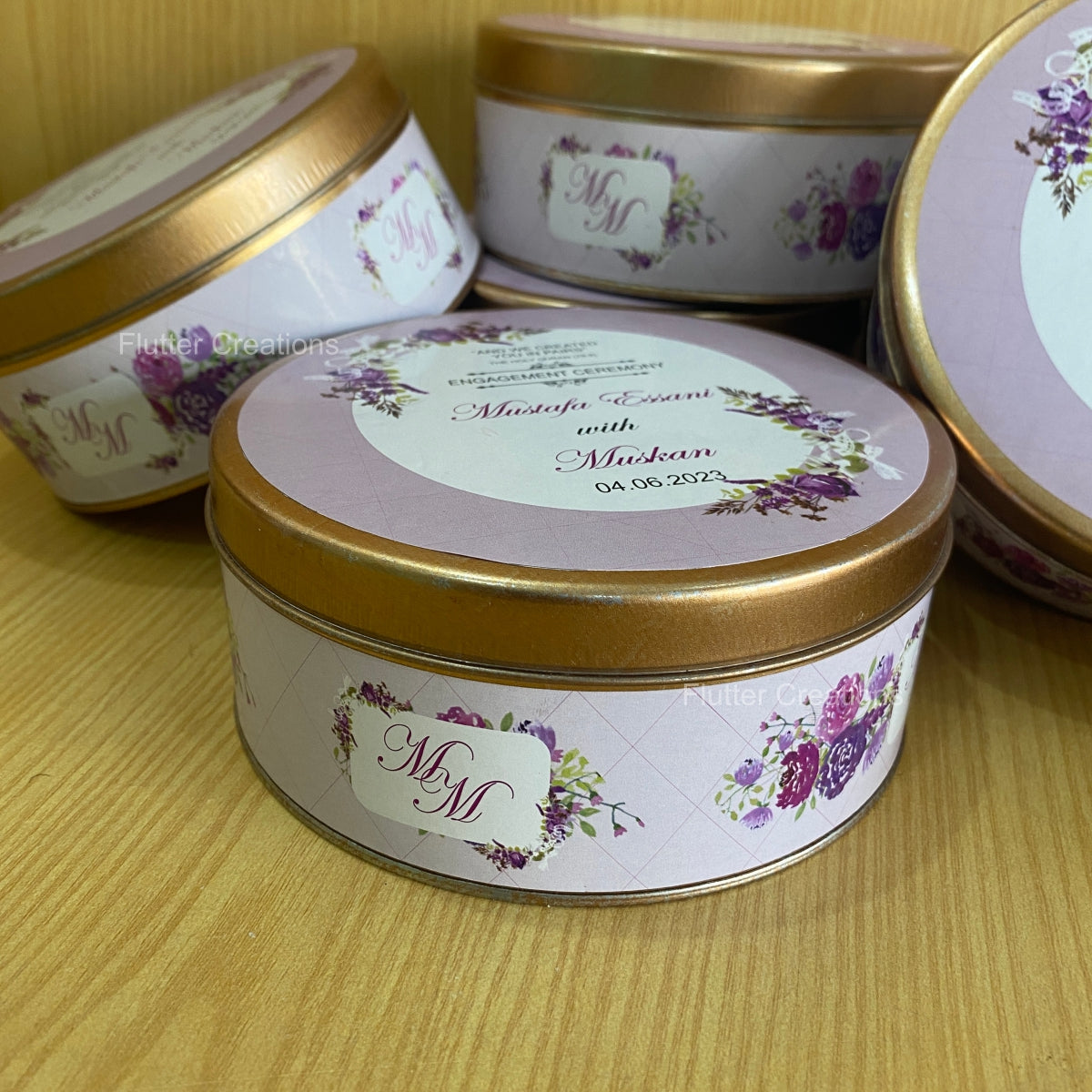 Round Tin Box with customized engagment print on top