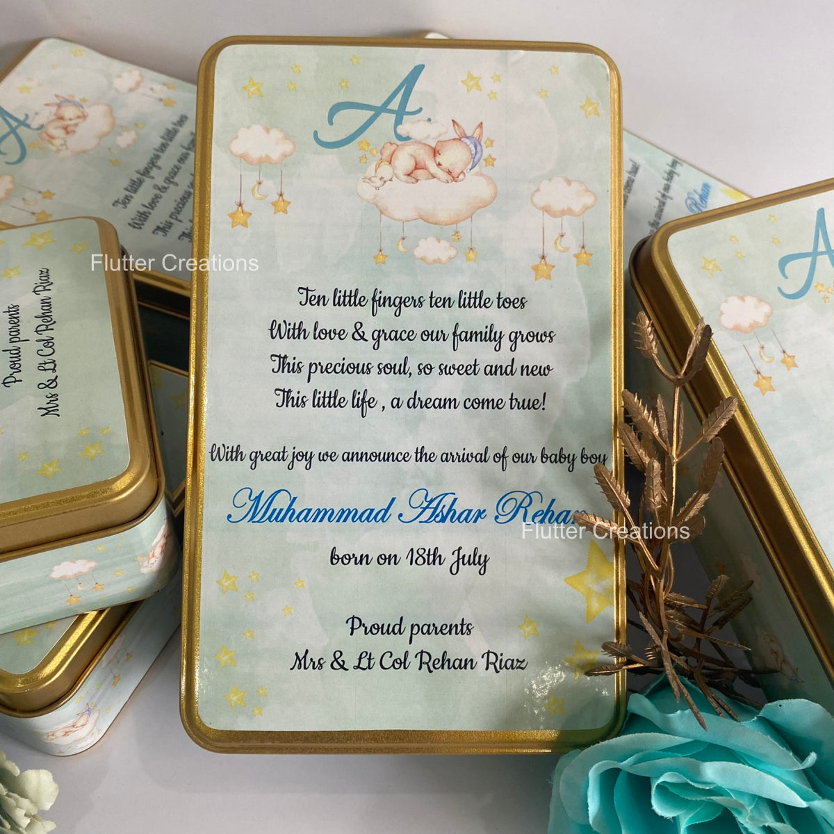 Baby Boy Announcement Tin Metal Box - Customized Print