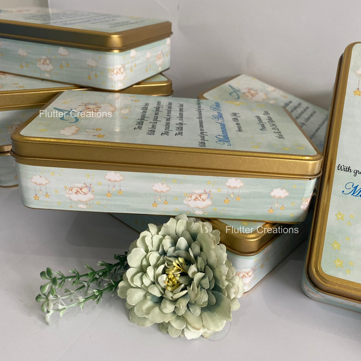 Baby Boy Announcement Tin Metal Box - Customized Print