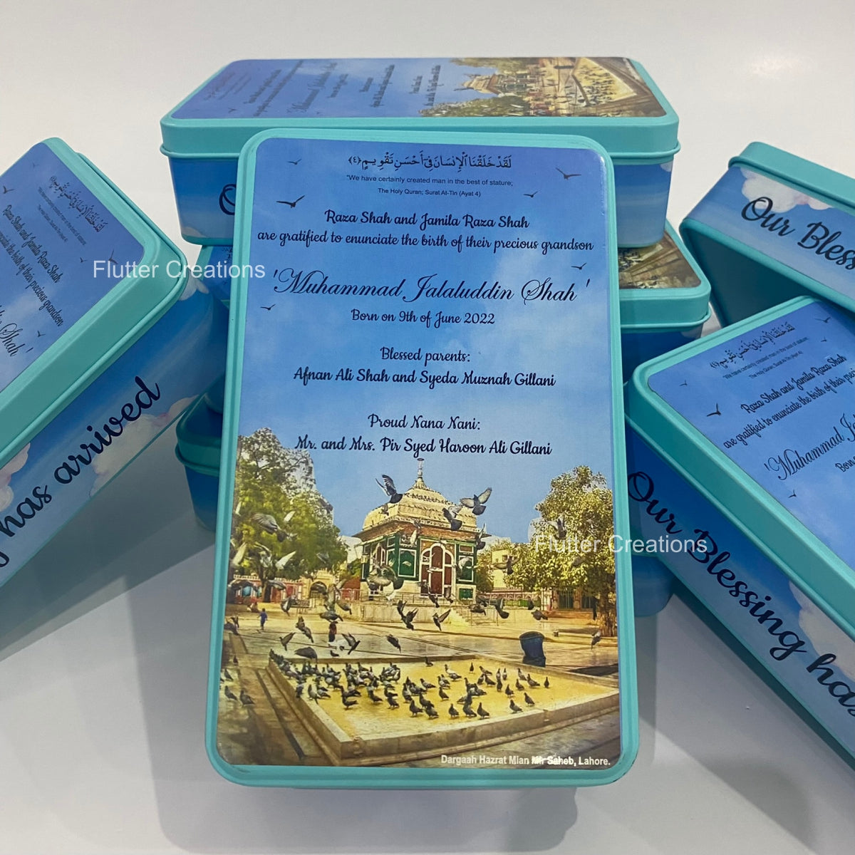 Baby Boy Announcement Tin Metal Box - Customized Print