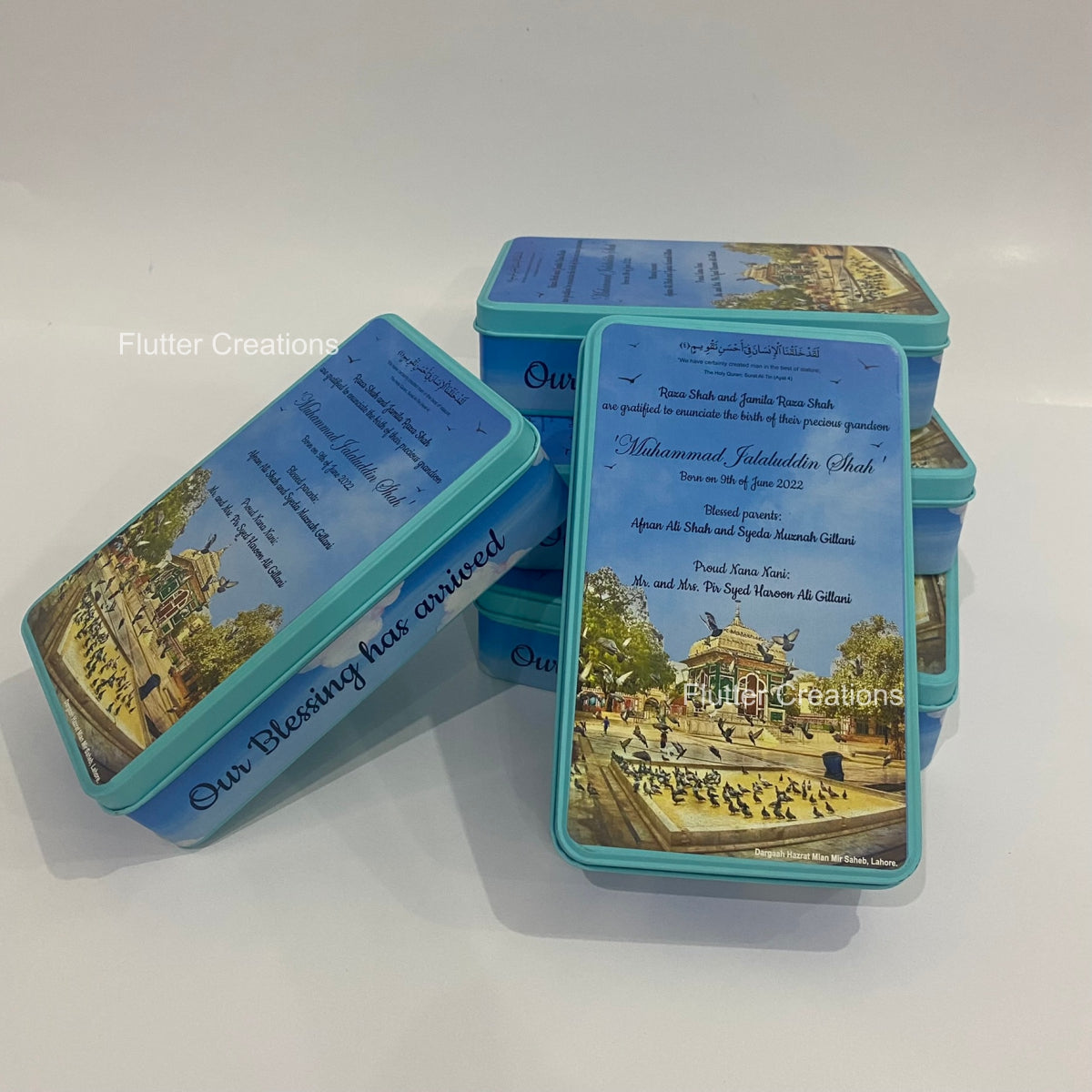 Baby Boy Announcement Tin Metal Box - Customized Print