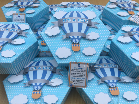 Baby Boy Announcement Box - Hexa Shape Hot Air Design