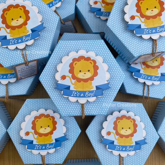 Baby Boy Announcement Box - Hexa Shape Lion Design