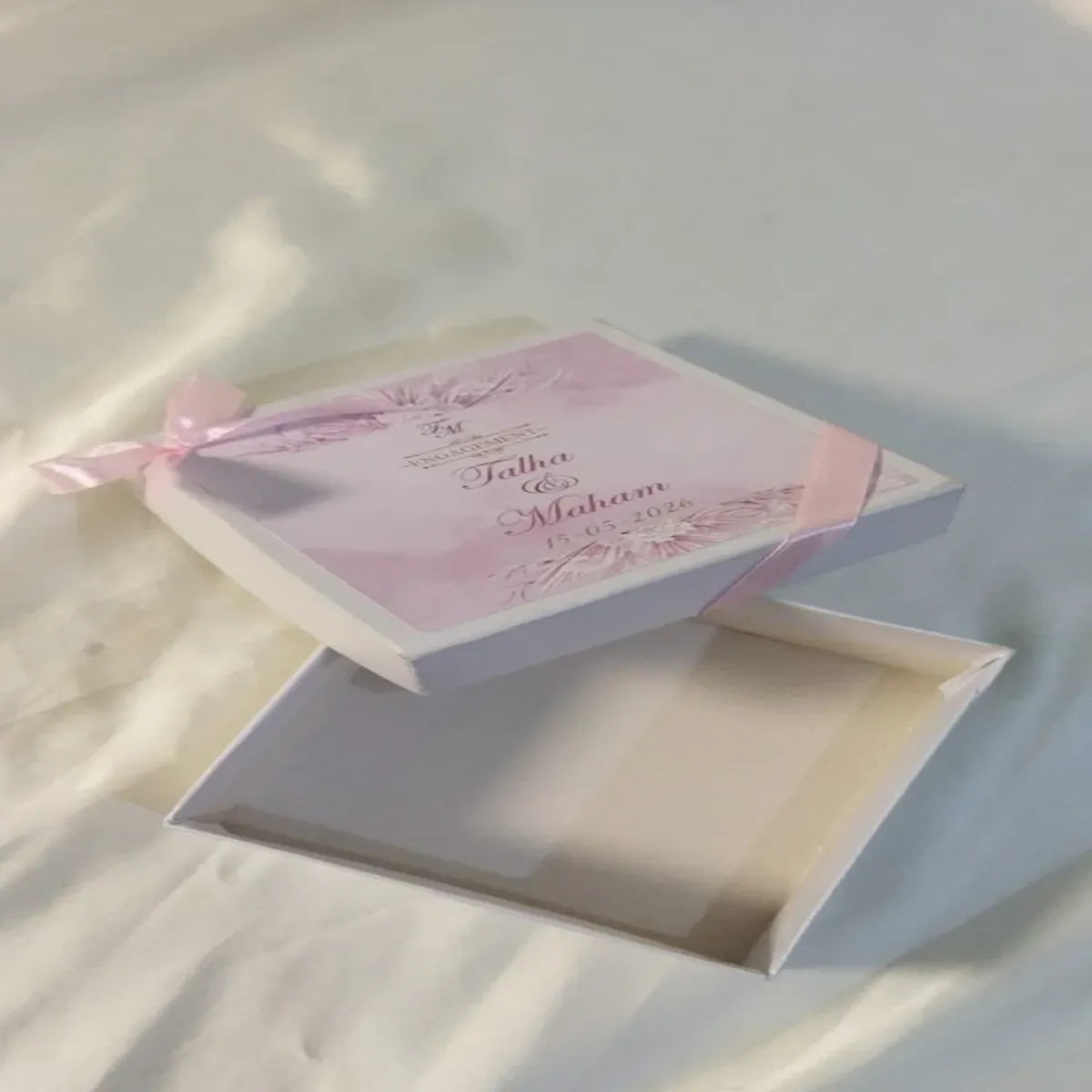 White Box with Pink ribbon and Sticker